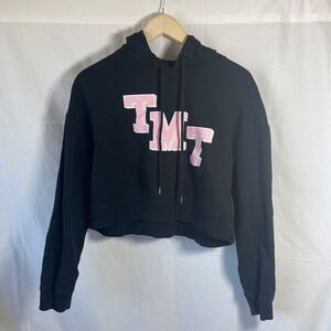 The Morning Toast Black Logo Cropped Pullover Hoodie Sz M